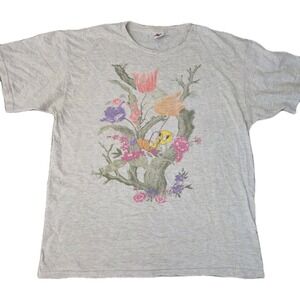 Vintage 90s Looney Tunes Tweety Bird Graphic T-Shirt Size XL 1999 Swing Flower